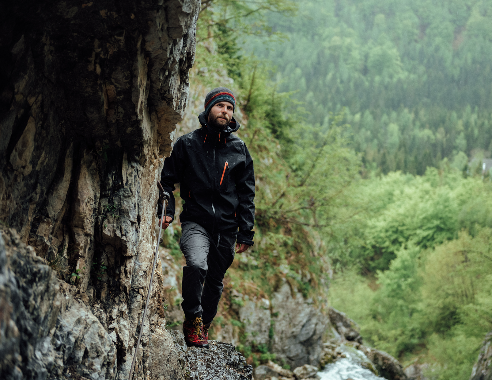 Man hiking in Everest Designs Mount Hood Nepali wool beanie