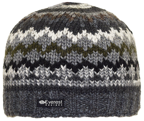 Alpenglow Beanie - A mid-weight wool beanie in green and grey